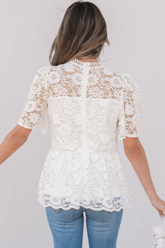 Scalloped Floral Lace Peplum Blouse