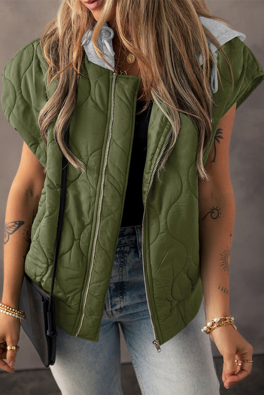 Quilted Hooded Zip Up Puffer Vest