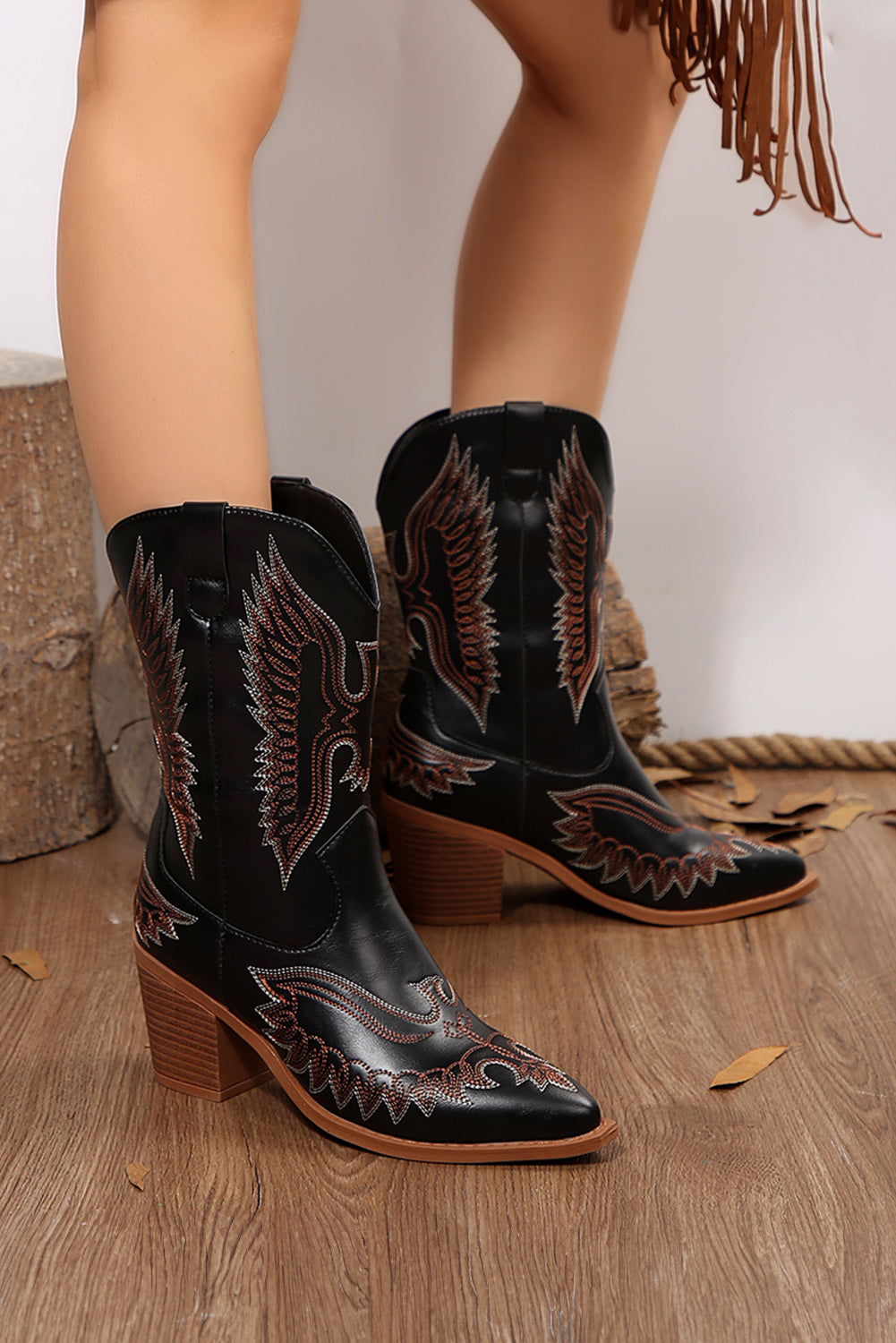 Western Eagle Embroidered Faux Leather Boots