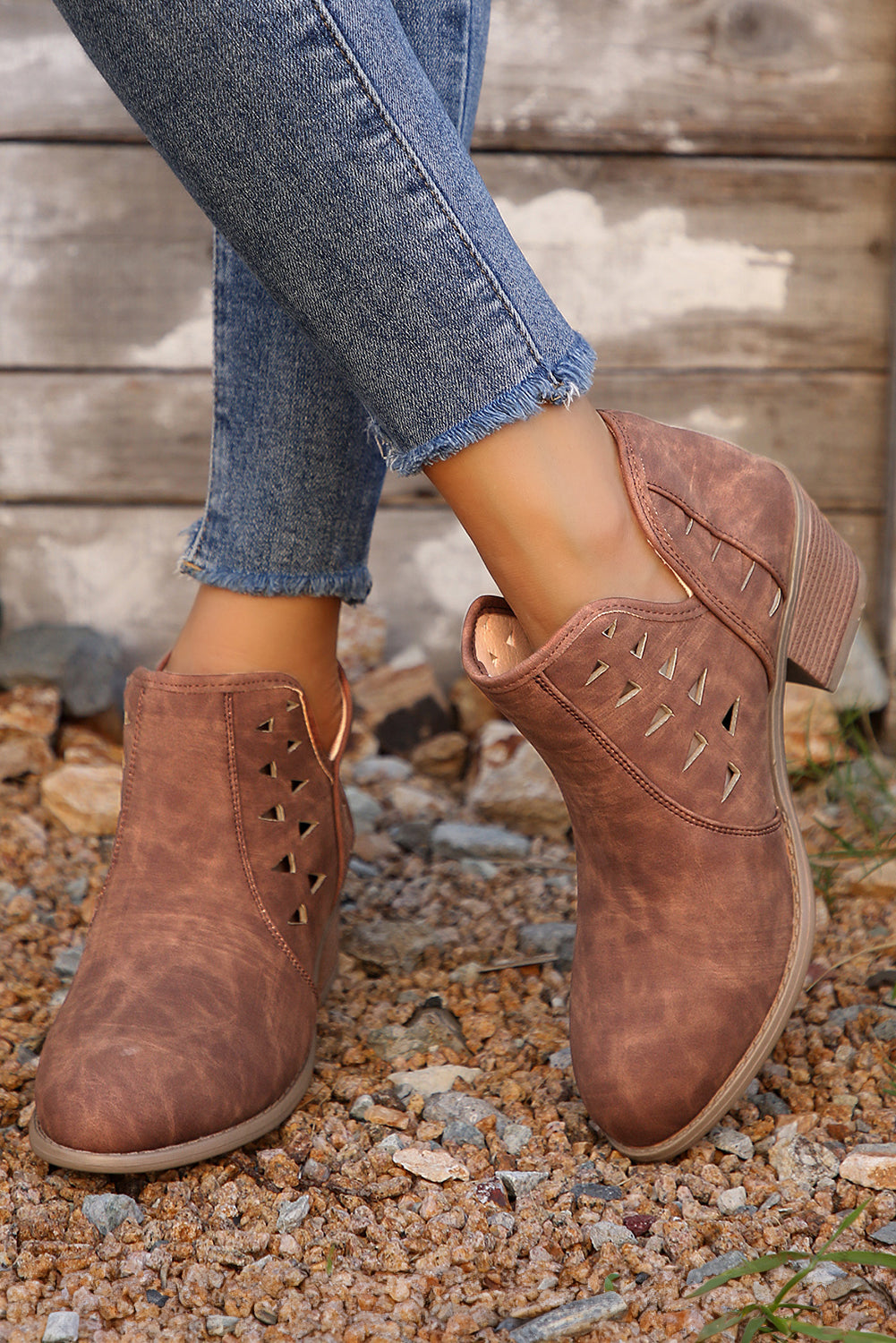 Cut Out Suede Ankle Boots