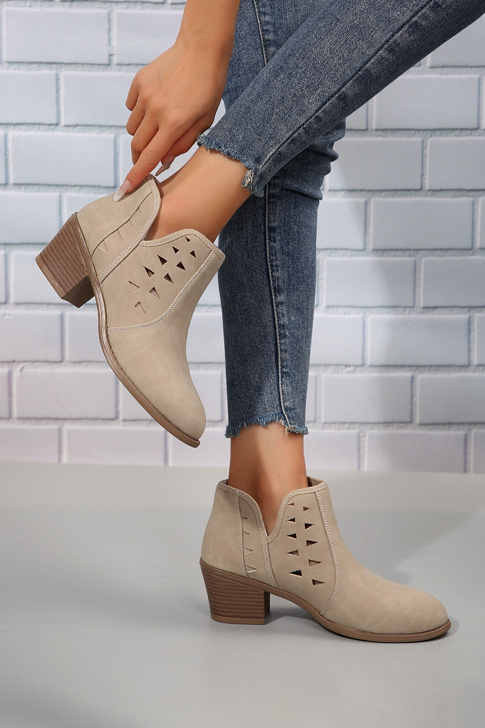Cut Out Suede Ankle Boots