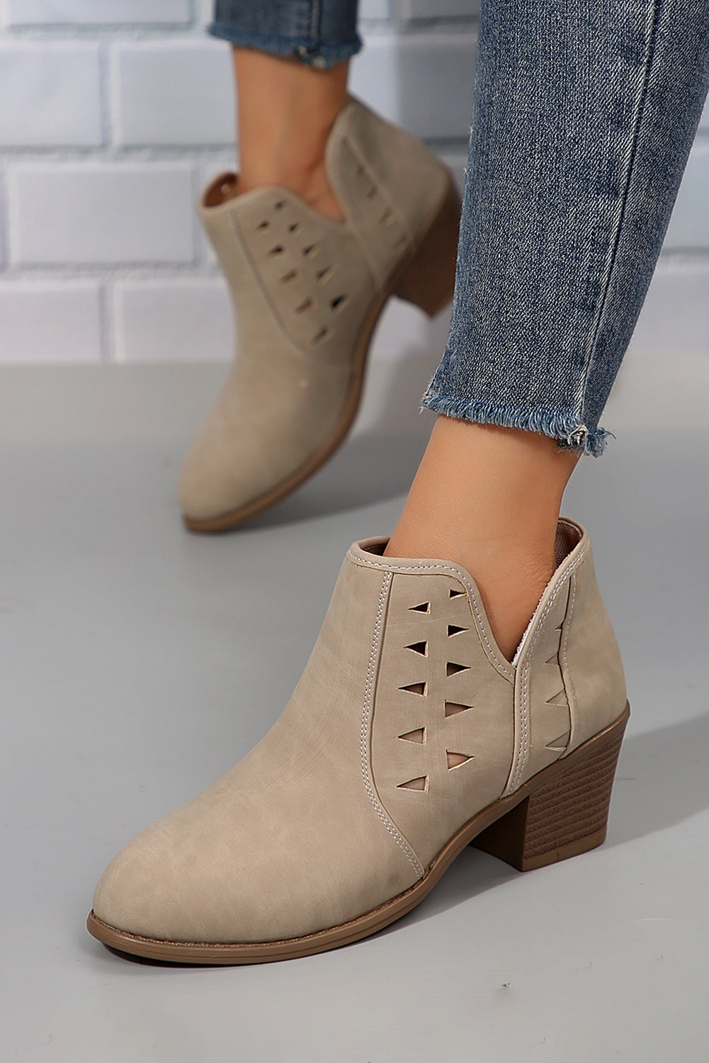 Cut Out Suede Ankle Boots