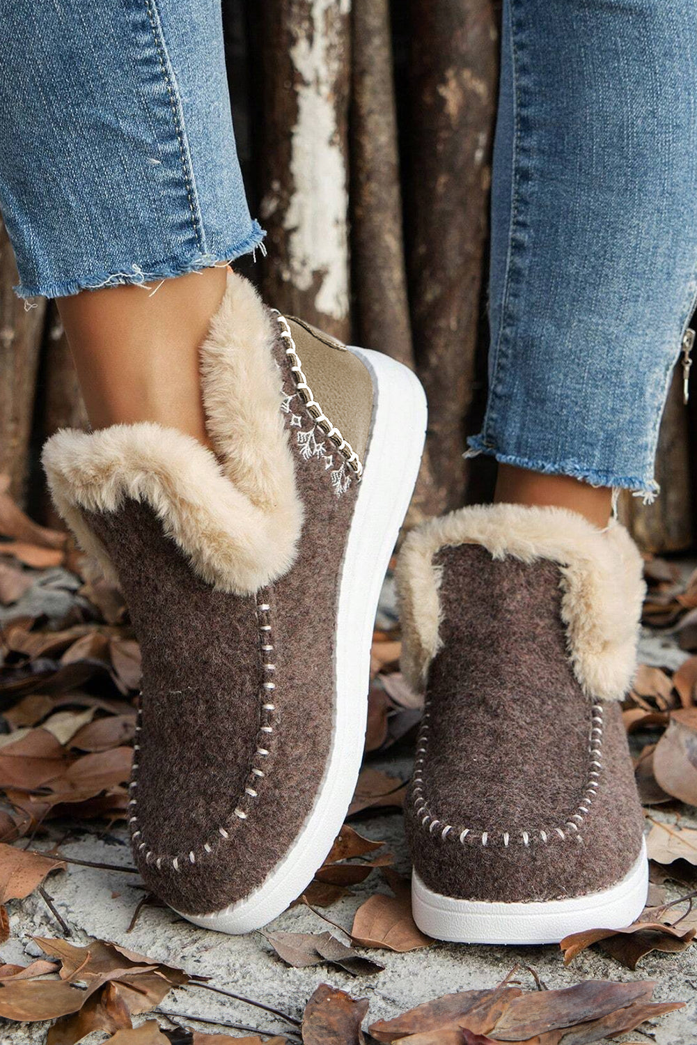 Suede Stitching Plush Lined Anklet Boots