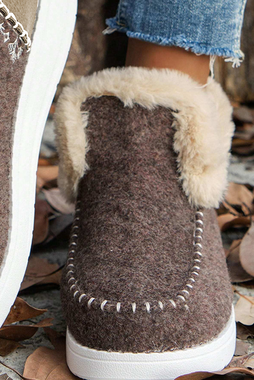 Suede Stitching Plush Lined Anklet Boots