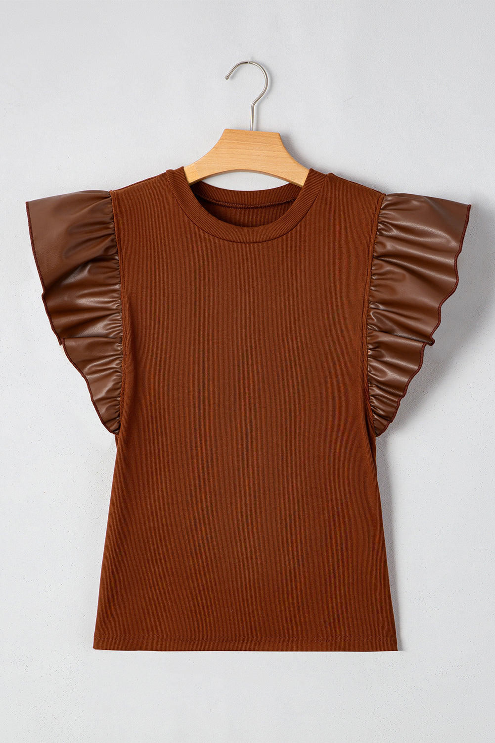 Leather Ruffle Sleeve Blouse