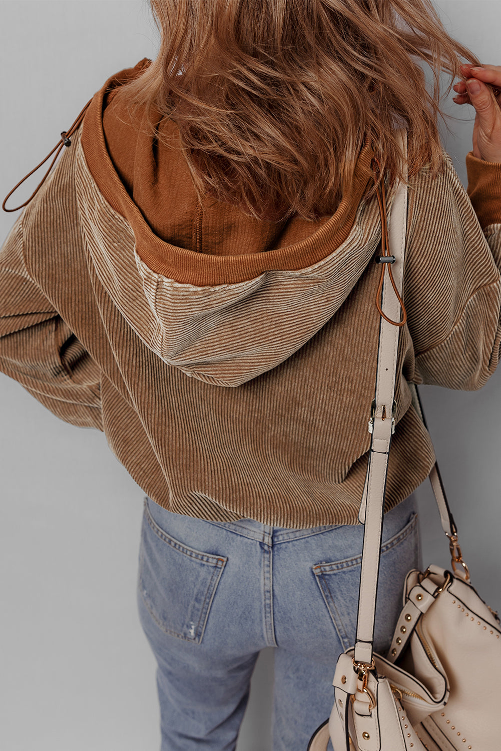 Kangaroo Drawstring Corduroy Hoodie