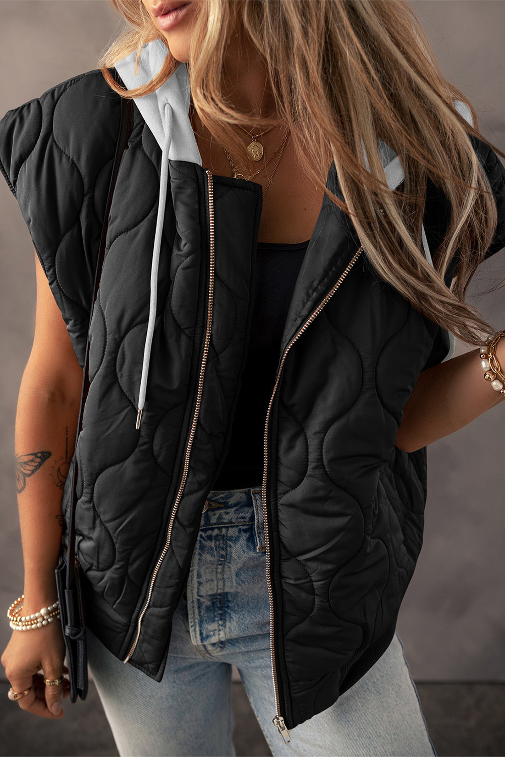 Quilted Hooded Zip Up Puffer Vest