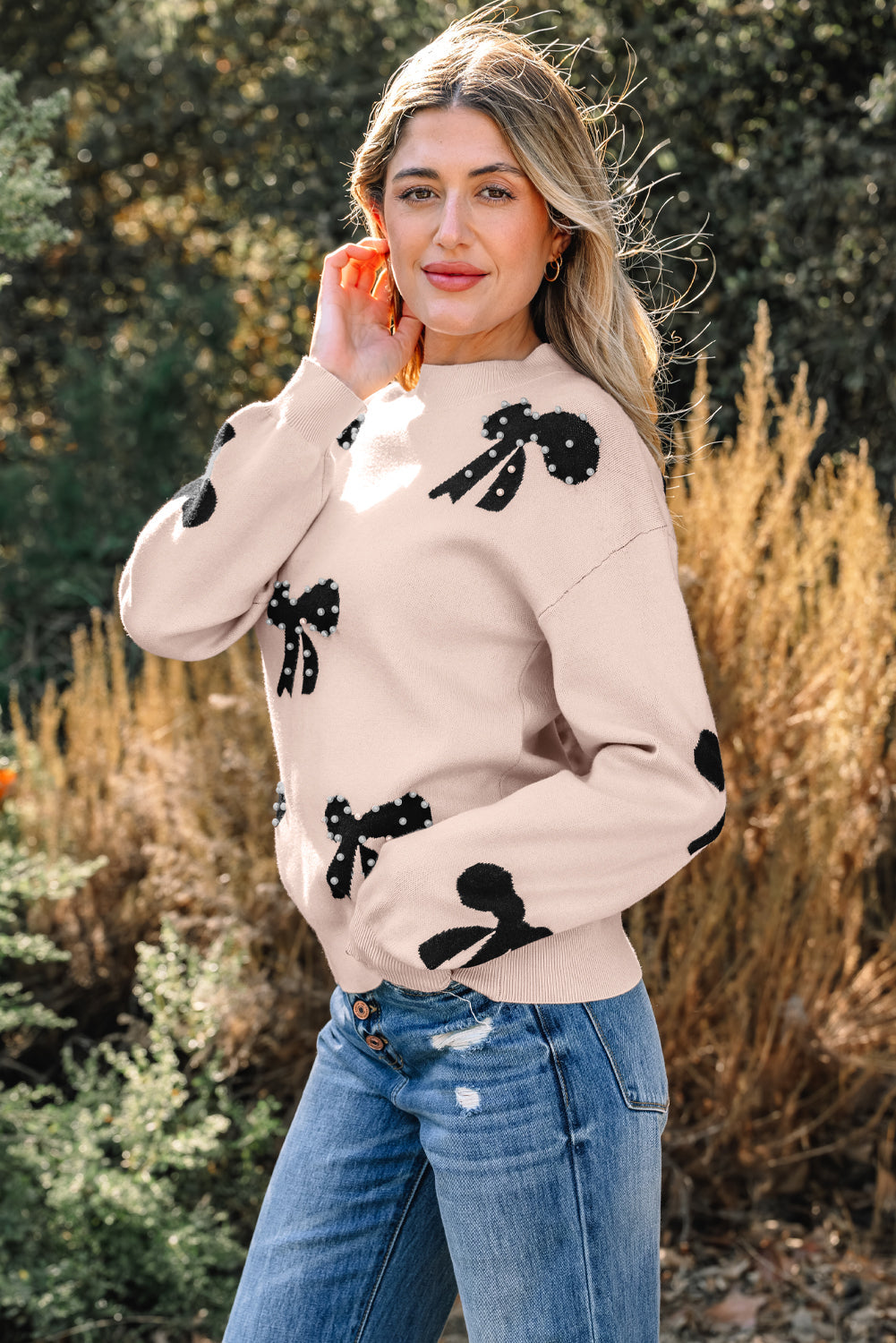 Bow Pattern Loose Sweater