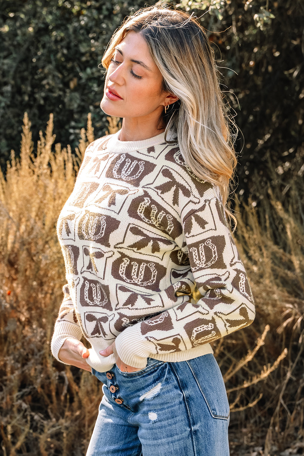 Western Fashion Print Sweater