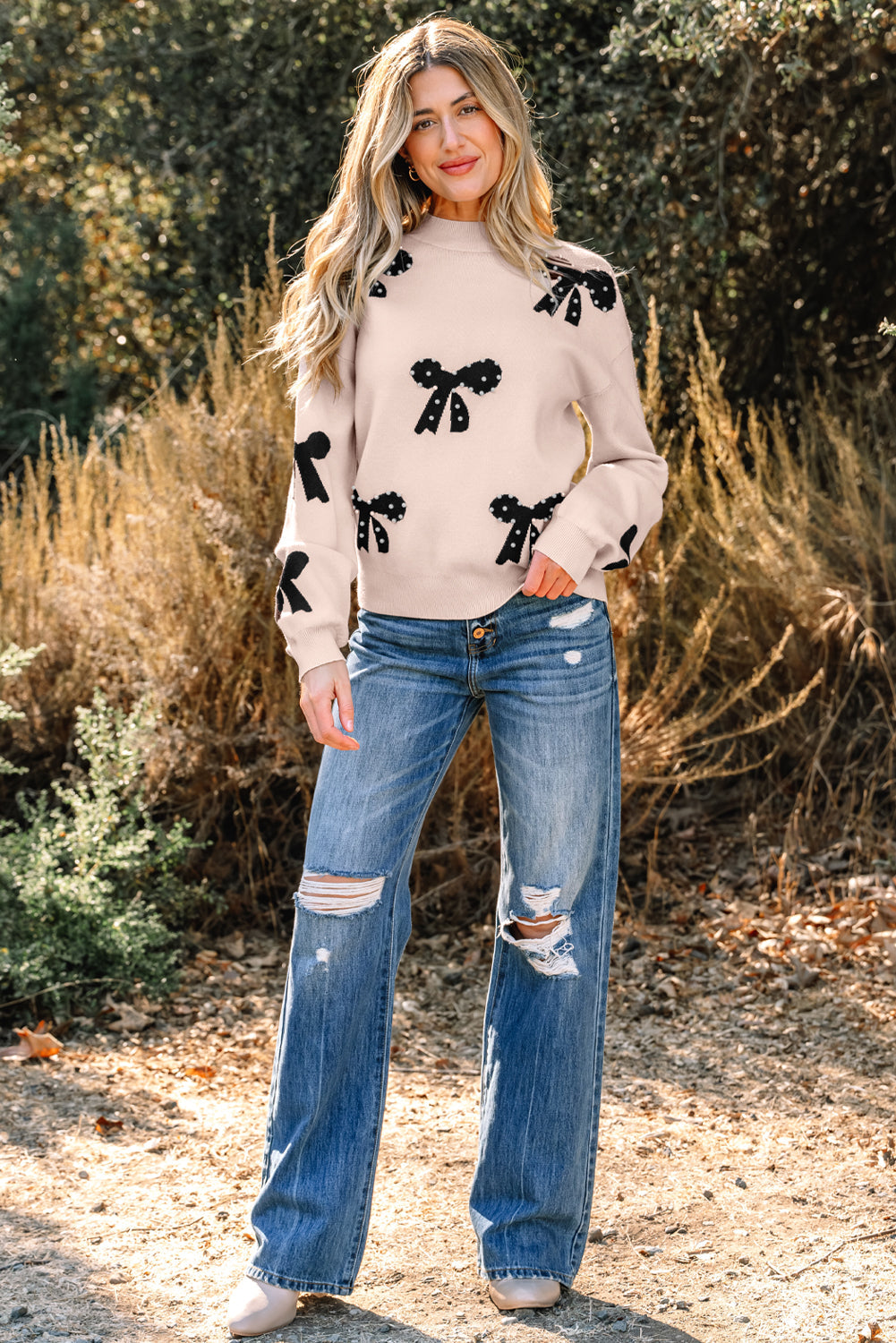 Bow Pattern Loose Sweater